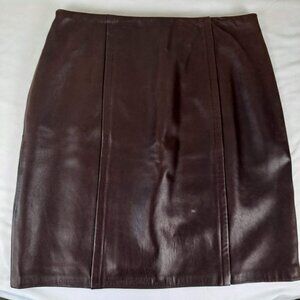 XOE Size 8 Brown Leather Mini Skirt Back Hidden Zipper